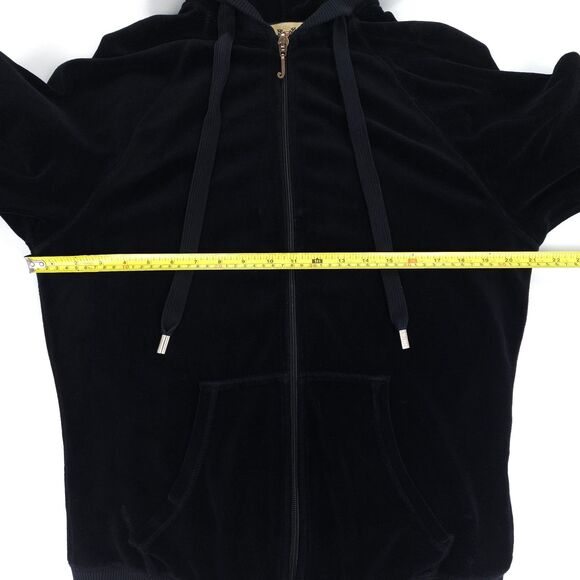 JUICY COUTURE Y2K 90s Velour Hoodie Zip Jacket Black Athleisure Lounge Minimal - Picture 4 of 7